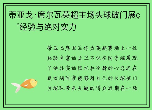 蒂亚戈·席尔瓦英超主场头球破门展现经验与绝对实力